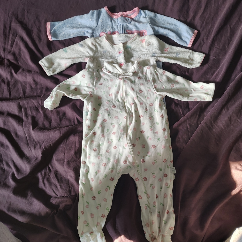 Bundles Of 3 Carter's Blue and White Floral Footies Set